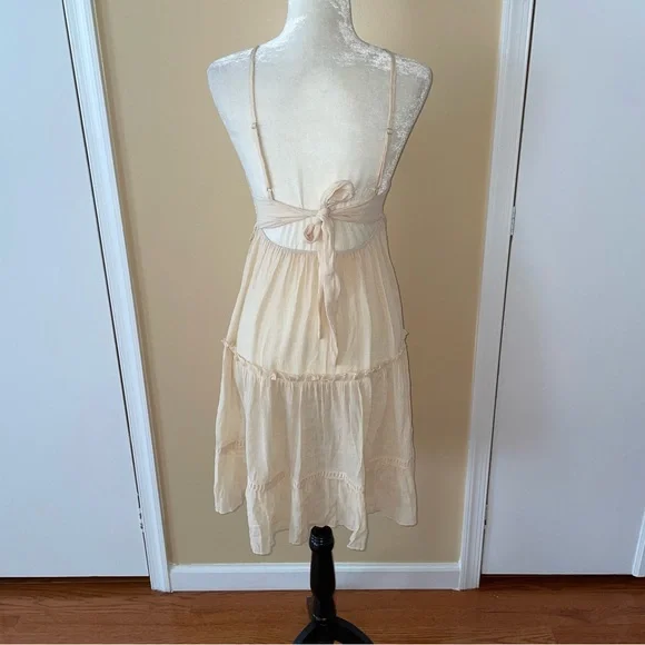 Beige Crochet Top Backless Mini Beach Coverup Dress - Picture 7 of 11